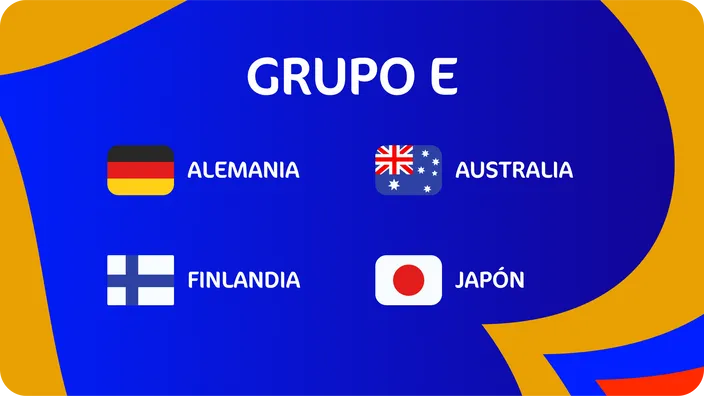 Imagen del grupo E con las banderas de Alemania, Australia, Finlandia y Japón